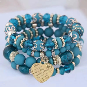 Boho Crystal Beads Bracelets: Heart Letter Elastic Bangles Set for Women