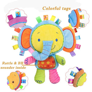Lovey Elephant Tags Toy: Soft Plush Bell Rattles for Newborns & Toddlers