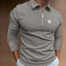 Load image into Gallery viewer, Men Clothes New Long Sleeve Zipper Stripe Polo Shirt Casual Men Polo Shirt Tops Polo Shirt Fashion Men Slim Sport Polo Shirt