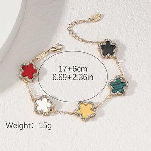 Flower Shape Bracelet Multi Colored Cubic Zirconia Adjustable Chain Sweet Style Jewelry