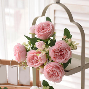 Rose Pink Silk Peony Bouquet Wedding Bride Home Decor Artificial Flower