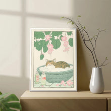 Load image into Gallery viewer, Japanese Tabby Cat in Bathtub Poster Prints Canvas Painting Retro Aesthetic Wall Art Picture Japandi Bathroom Toilet Home Decor