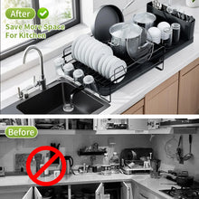 Load image into Gallery viewer, Dish Drainer Rack - Extendable Dish Drainer, Multifunctional Anti-Rust Dish Rack for Kitchen Counter, with Cutlery &amp; Cup Holders