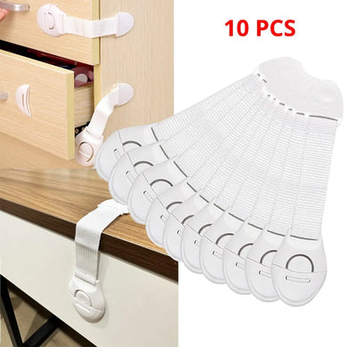 10pcs White Kids Safety Cabinet Locks - Baby Proof Drawer Door Security