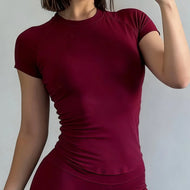 HISTELLO Impact Short Sleeve Top Women Gym Yoga Top Workout Clothes Sports T Shirt Fitness Activewear Running Tight Tops