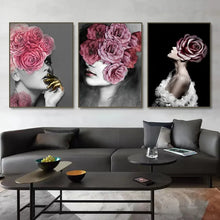Load image into Gallery viewer, Nordic Classic Aesthetic Wall Art - Flowers On The Head with Gold Women HD Oil Canvas