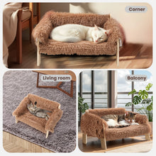 Load image into Gallery viewer, Large Cat Bed Sturdy Wooden Leg Raised Plush Cat Sofa Bed Kitten Bed for Indoor Cats - Soft Cat Couch
