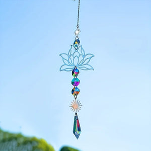 Metal Lotus Crystal Suncatcher Handmade Wind Chime Garden Pendant Decoration