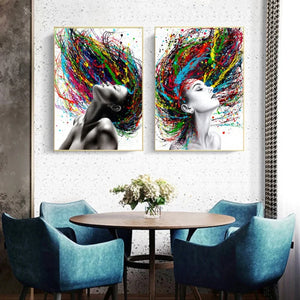 Graffiti Oil Painting Poster - Girl with Color Hair Piano Ballet Abstract Wall Art
