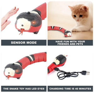 Smart Sensing Cat Toy - Interactive Automatic Snake Teaser, USB Rechargeable Kitten Toy