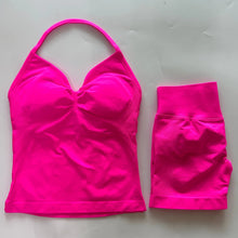 Load image into Gallery viewer, No Logo 2Pcs Gym Set Women Backless Tank Tops High Waist Scrunch Seamless Shorts Gym Suit Fitness Clothes Activewear Workout Set