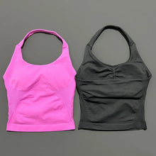 Load image into Gallery viewer, HISTELLO Impact Halter Top Seamless Longline Strappy Gym Top Women Built-in Bra Removable Cups Activewear Yoga Tank Tops