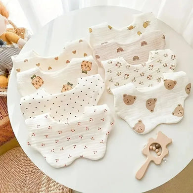 3PCS Cotton Gauze Baby Feeding Bibs - Soft Infant Print Saliva Towels