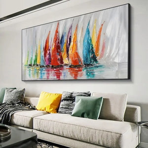 Scandinavian Retro Wall Art - Large Sailboat Ocean HD Canvas Poster Print for Home Decor