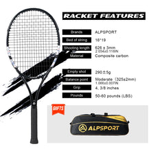 Load image into Gallery viewer, ALPSPORT Carbon Fiber Tennis Racket T800 18K-Professional Grade with Bag&amp;Strap Lightweight Training Racquet for Adults Men&amp;Women