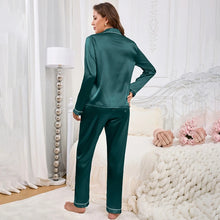 Load image into Gallery viewer, Women's Home Clothes Satin Pajama Autumn Long Sleeve Pocket Heart-shaped Embroidery Tops &amp; Pants Pyjama Femme Loungewear Pj Set