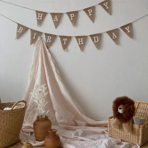 Vintage Burlap Happy Birthday Party Banner Decoration Photography Props
