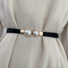 Load image into Gallery viewer, Elegant Double Pearls Buckle Elastic Women Belts Thin Straps Lady Girl Dress Skirt Decor Waistbands Trouser Decoration GM113