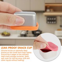 Load image into Gallery viewer, 4Pcs 2/6oz Snack Container Stainless Steel Salad Box with Silicone Lids Leakproof Portable Stackable Dressing Food Storage Box