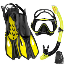 Load image into Gallery viewer, Mask Fin Snorkel Set Snorkel Gear for Adult Panoramic View Snorkel Mask Adjustable Dive Flipper Dry Top Snorkel and Travel Bag