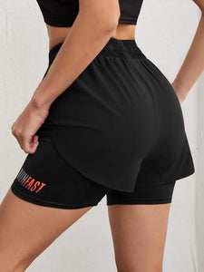 Women's High Rise Yoga Shorts Elastic Running Gym Workout Proximity Control Fake Two Pieces