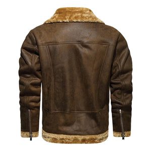 New Men's PU Leather Jacket Winter Fleece Slim Military Casual Motorcycle Coat