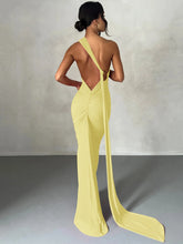 Load image into Gallery viewer, Hugcitar One Shoulder Backless Adjustable Scarf Loop Ruched Sexy Maxi Dress Women Elegant Y2K Streetwear Festival Outfit