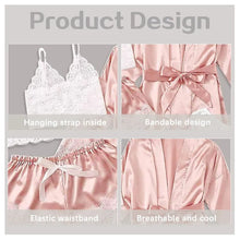 Load image into Gallery viewer, Women&#39;s Sexy Pajama Set - 4 Piece Lace Satin &amp; Silk Sleepwear with Robe - Summer