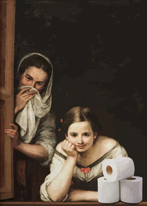 Funny Bathroom Toilet Decoration Painting Mona Lisa Wearing Pearls Girl with Roll Paper Canvas Prints Posters Home Wall Decor