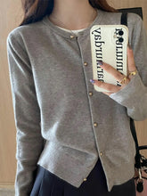 Load image into Gallery viewer, Solid Color Knitted for Women Cardigan Korean Single Breasted Long Sleeve Jumper Woman Round Neck All Match Cardigans Outwear