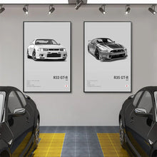 Load image into Gallery viewer, Black and White Japan Cars Luxury Super Sport Car Poster Aesthetic R34 Gtr 240sx Canvas Print for Wall Art Garage Room Decor