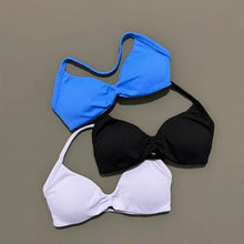 Load image into Gallery viewer, HISTELLO Strappy Bra Gym Top Women High Support Thin Strap Halter Sports Seamless Bras Scrunch Push-up Workout Yoga Tank Tops