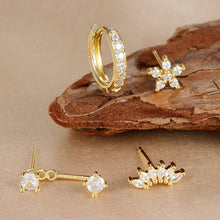 Load image into Gallery viewer, 4PCS Stainless Steel Circle Huggie Hoop Earrings Set for Women Gold Color Unique Zircon Flower Stud Earring Piercing Jewelry
