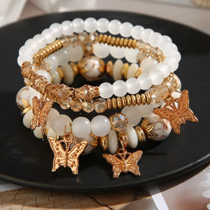 4pcs Butterfly Bracelet Set for Women - Fashion Bead Hand Chain Jewelry Accessories