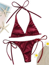Load image into Gallery viewer, Halter Brazilian Metallic Satin Bikini Women Swimwear Female Swimsuit Two-pieces Bikini Set High Cut Bathing Suit Swim Beachwear