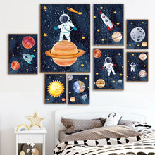Load image into Gallery viewer, Space Rocket Astronaut Canvas Art Nordic Poster Baby Room Decor