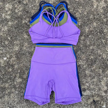 Load image into Gallery viewer, Solid Color Gym Bike Yoga Set Short Legging Cross Back Sport Bra 2pc Tracksuit Athletic Women Gym Suit Comprehensive Training Jo