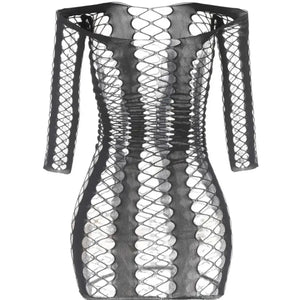 Women's Sexy Fishnet Cover Up Hollow Out Bodycon Long Sleeve Beachwear Dress