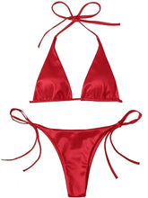 Load image into Gallery viewer, Halter Brazilian Metallic Satin Bikini Women Swimwear Female Swimsuit Two-pieces Bikini Set High Cut Bathing Suit Swim Beachwear