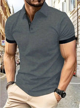 Load image into Gallery viewer, Men's short sleeve color matching fashion with men's lapel short sleeve