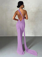 Load image into Gallery viewer, Hugcitar One Shoulder Backless Adjustable Scarf Loop Ruched Sexy Maxi Dress Women Elegant Y2K Streetwear Festival Outfit