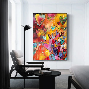 Modern Street Graffiti Wall Art - Colorful Love HD Oil on Canvas Posters and Prints