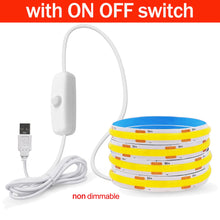 Load image into Gallery viewer, Dimmable COB LED Strip Light 5V USB Flexible LED Tape with ON OFF Switch 320LEDs High Density Linear Lighting with Adhesive Tape