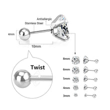 Load image into Gallery viewer, LUXUSTEEL 1Pairs/2Pcs Stainless Steel Crystal Studs Earrings For Women Men 4 Prong Tragus Round Clear Cubic Zirconia Ear Jewelry
