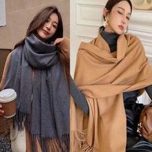Load image into Gallery viewer, Black Cashmere Wool Scarf for Women Warm Checkered Winter Scarf