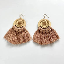 Load image into Gallery viewer, Handmade Wooden Sunflower Tassel Earrings - Ethnic High-End Jewelry