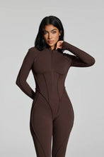 Load image into Gallery viewer, FUBEIKE Women's Yoga Set Fashion Sexy Slim Fit Long Sleeve Zipper Sports Gym Workout Legging Bodysuits Outdoor Activewear