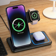 Load image into Gallery viewer, Foldable 3 in 1 30W Wireless Charging Station for iPhone 17 16 15 14 13 12 Pro Max iWatch 11 Airpods Pro Fast Charger Stand Dock