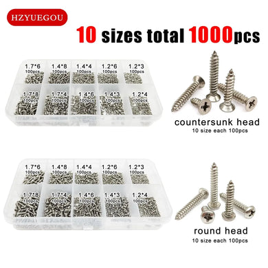 1000pcs Mini Micro Screw Set Stainless Steel Kit for Toy Car Glasses Phone
