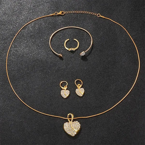 Gold Luxury Women's Watch & Jewelry Set - Quartz, Rhinestone, Fashion Accessories